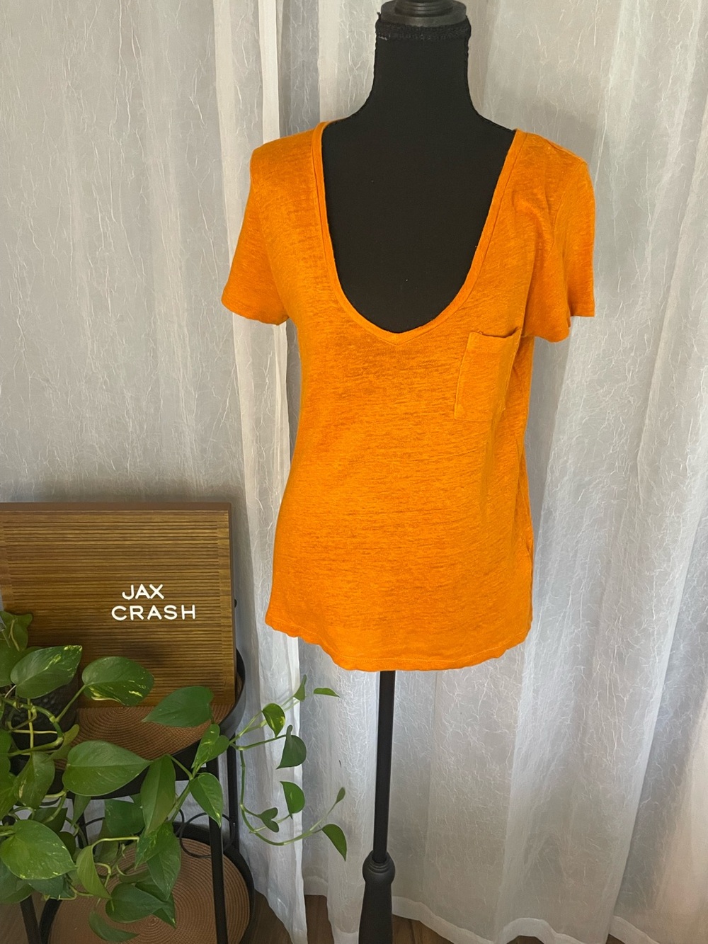 J. Crew Bright Orange Scoop Pocket Tee